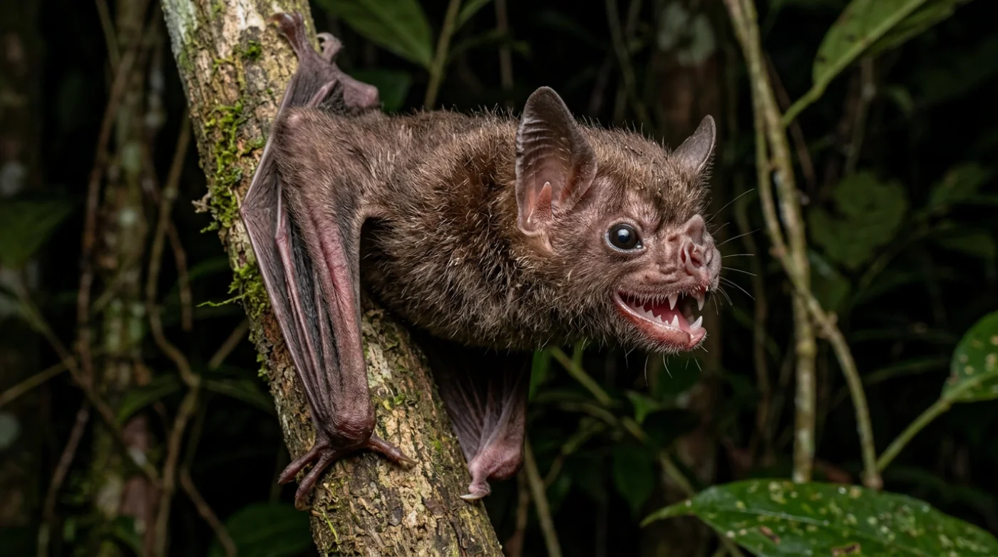 Sowa wampiryczna w nocnym lesie Ameryki Południowej, fotorealistyczna fotografia dzikiej przyrody