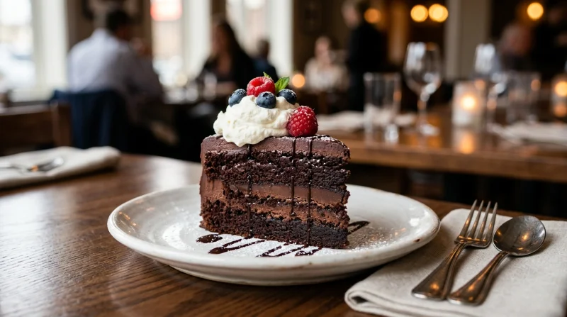 Wygląd deserów czekoladowych na drewnianym stole w restauracji