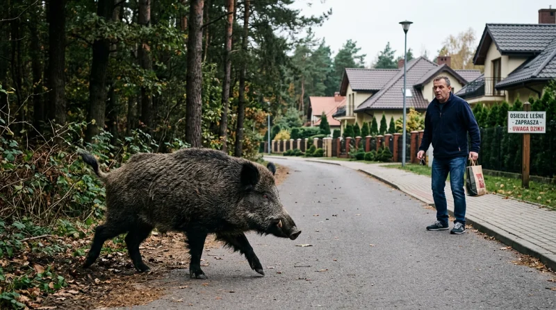 Dzik w pobliżu osiedla